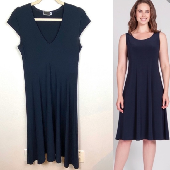 Sympli Dresses & Skirts - Sympli The Best Navy Blue Short Sleeve Dress Size 6 Stretch Canada V-Neck Jersey